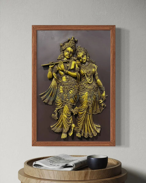 18X12 Inch Radha Krishna 3D Relief Mural Wall Art 18X12 Inch / Gold / Wooden Framed