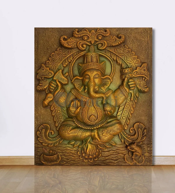 20x16 Inches Lord Ganesha 3D Wall Hanging Relief Mural Bronze Patina Ganesha Wall Decor