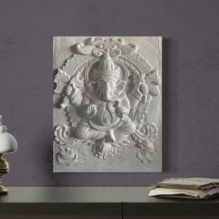 20x16 Inches Lord Ganesha 3D Wall Hanging Relief Mural White Ganesha Wall Decor