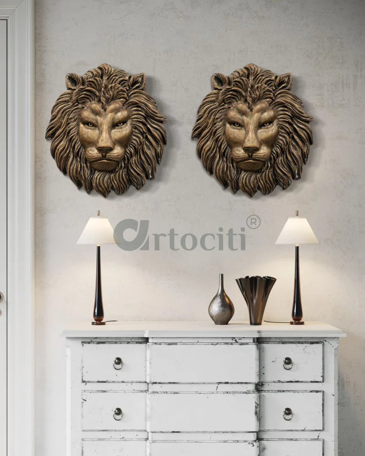 (22 Inches) Lion Face 3D Relief Mural Wall Art