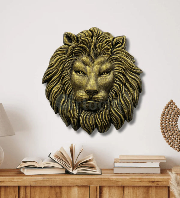 (22 Inches) Lion Face 3D Relief Mural Wall Art SET OF 1 GOLD