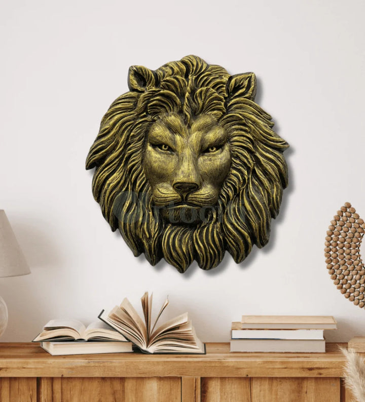 (22 Inches) Lion Face 3D Relief Mural Wall Art SET OF 1 GOLD
