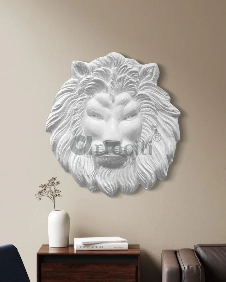 (22 Inches) Lion Face 3D Relief Mural Wall Art SET OF 1 WHITE