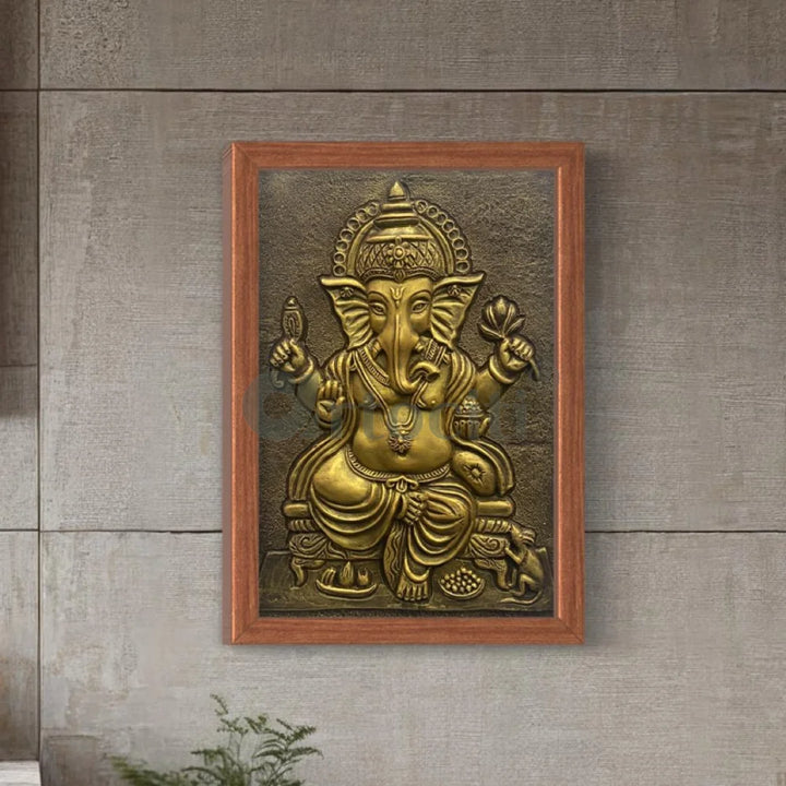 24X16 Inches Sitting Ganesha 3D Relief Mural Wall Art