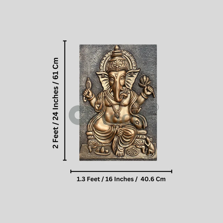24X16 Inches Sitting Ganesha 3D Relief Mural Wall Art