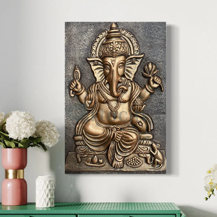 24X16 Inches Sitting Ganesha 3D Relief Mural Wall Art