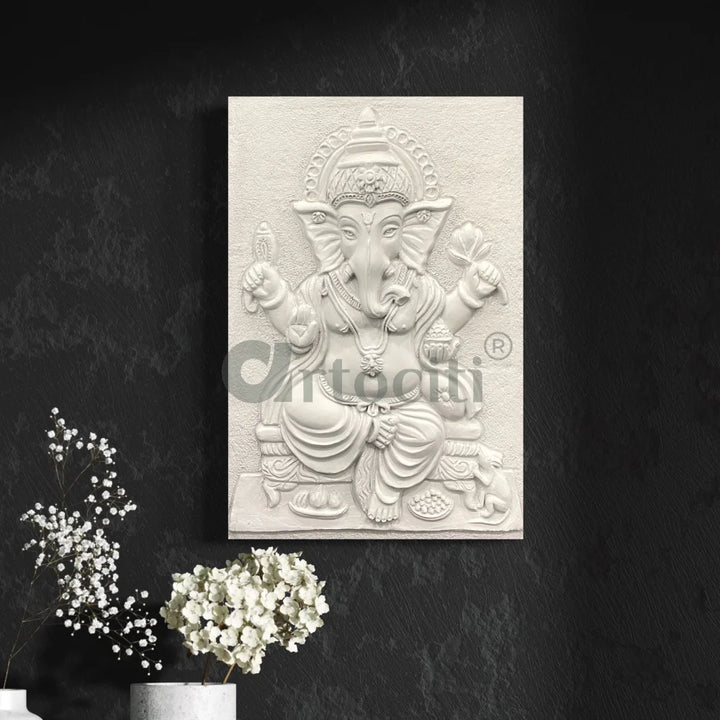 24X16 Inches Sitting Ganesha 3D Relief Mural Wall Art