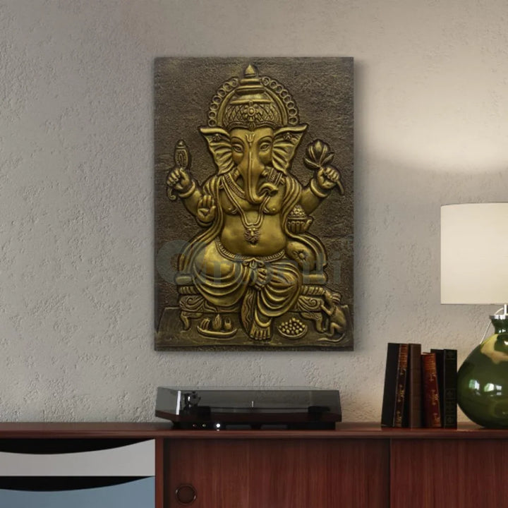 24X16 Inches Sitting Ganesha 3D Relief Mural Wall Art