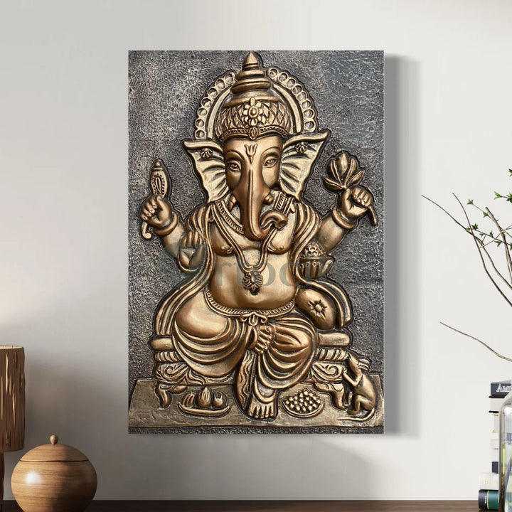 24X16 Inches Sitting Ganesha 3D Relief Mural Wall Art