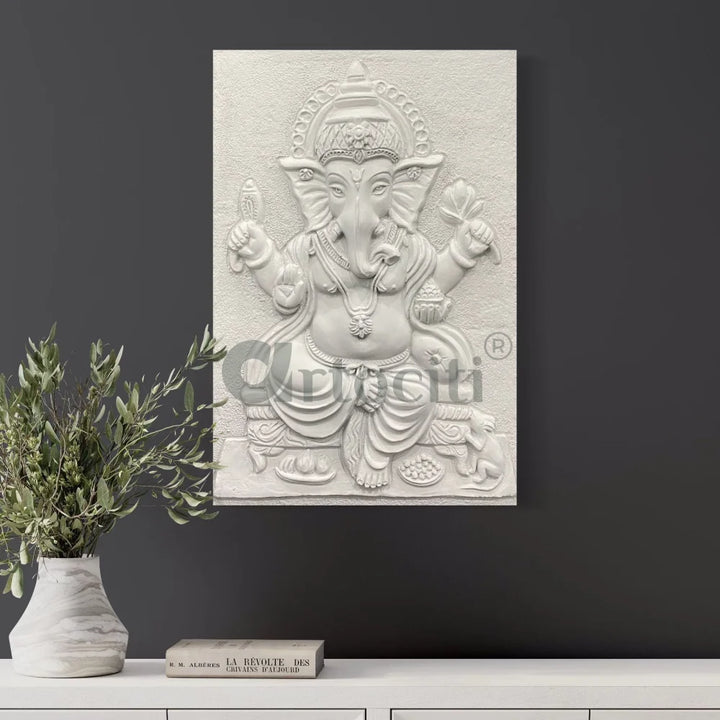 24X16 Inches Sitting Ganesha 3D Relief Mural Wall Art
