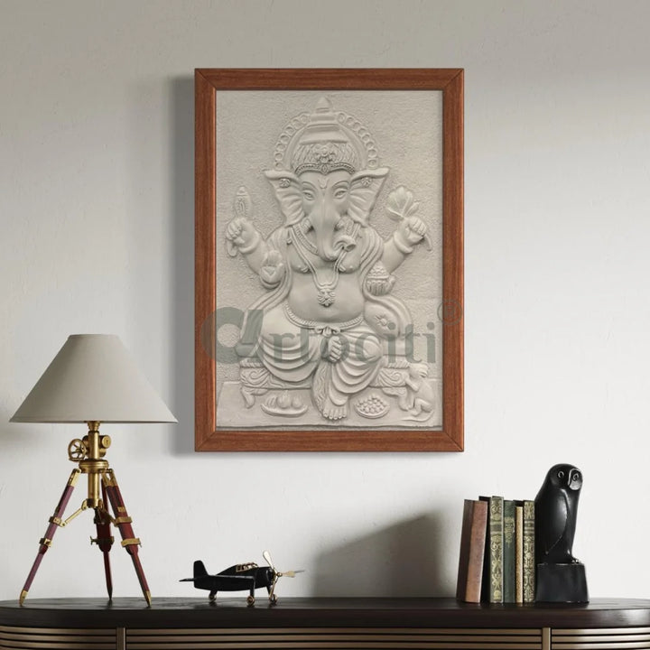 24X16 Inches Sitting Ganesha 3D Relief Mural Wall Art