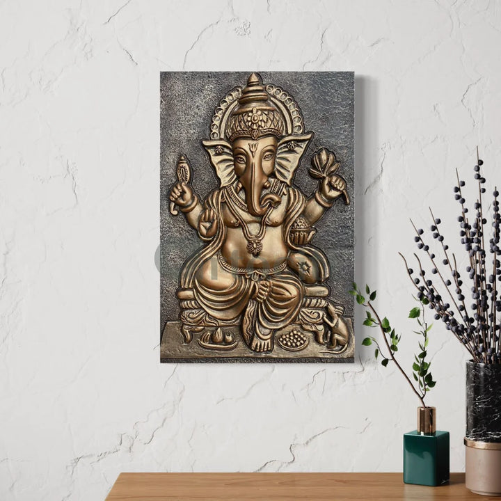 24X16 Inches Sitting Ganesha 3D Relief Mural Wall Art