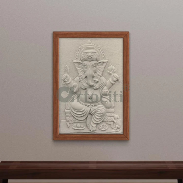 24X16 Inches Sitting Ganesha 3D Relief Mural Wall Art