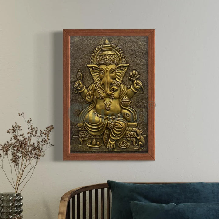 24X16 Inches Sitting Ganesha 3D Relief Mural Wall Art