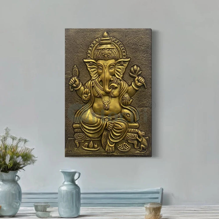 24X16 Inches Sitting Ganesha 3D Relief Mural Wall Art