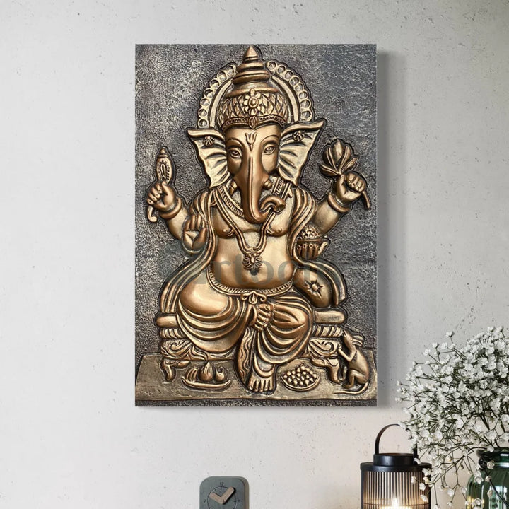 24X16 Inches Sitting Ganesha 3D Relief Mural Wall Art