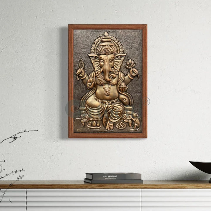 24X16 Inches Sitting Ganesha 3D Relief Mural Wall Art