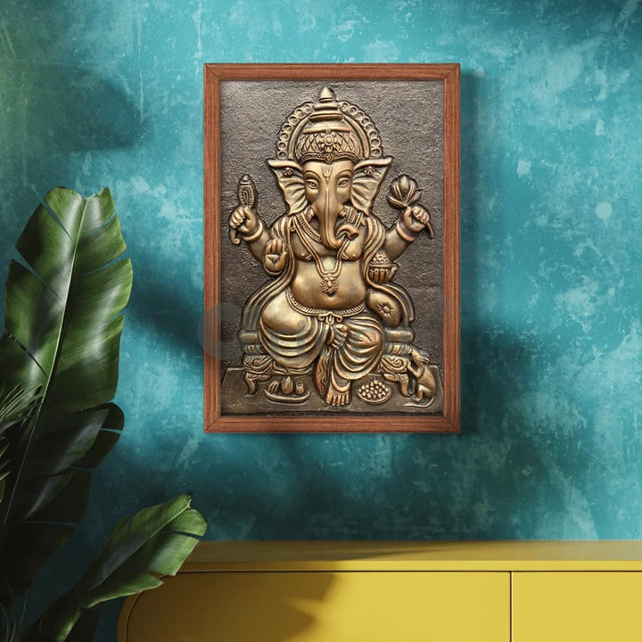 24X16 Inches Sitting Ganesha 3D Relief Mural Wall Art