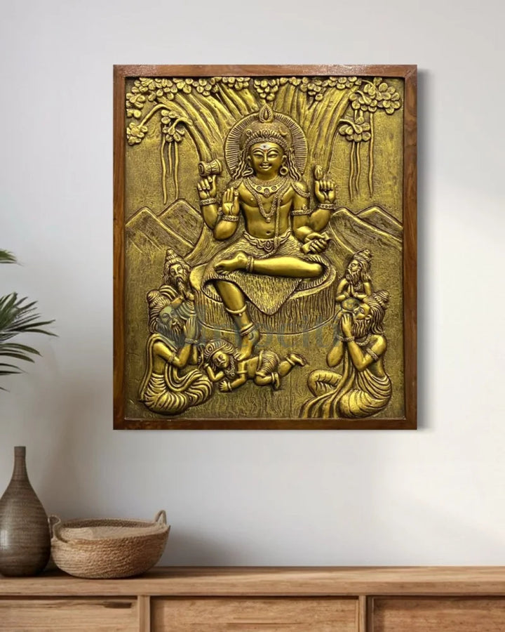 24x20 Inches Dakshinamurthy 3D Relief Mural 24X20 Inch / Framed / Gold