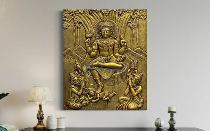 24x20 Inches Dakshinamurthy 3D Relief Mural 24X20 Inch / Unframed / Gold