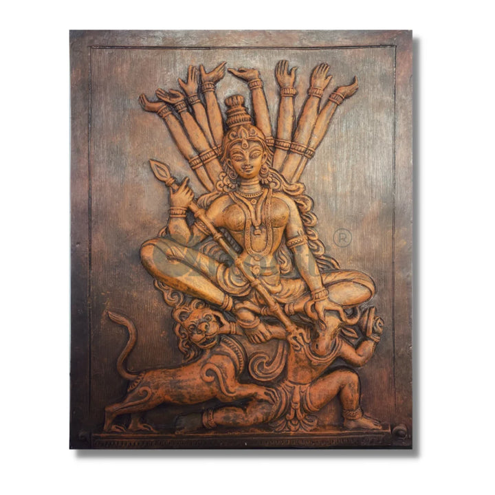 2X2.5 Feet Maa Durga 3D Relief Mural Wall Art Antique Terracotta