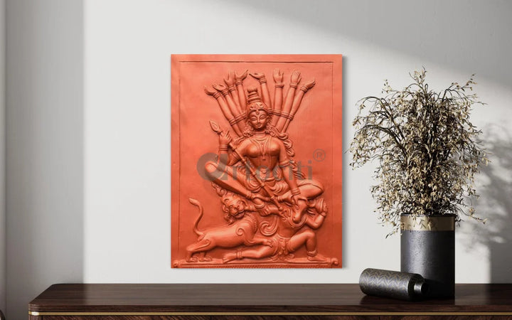2X2.5 Feet Maa Durga 3D Relief Mural Wall Art Terracotta
