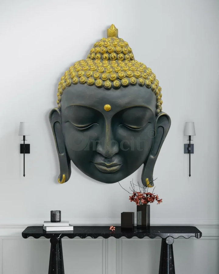 3 feet Buddha Face Wall Hanging Carbon Black Buddha Wall Decor