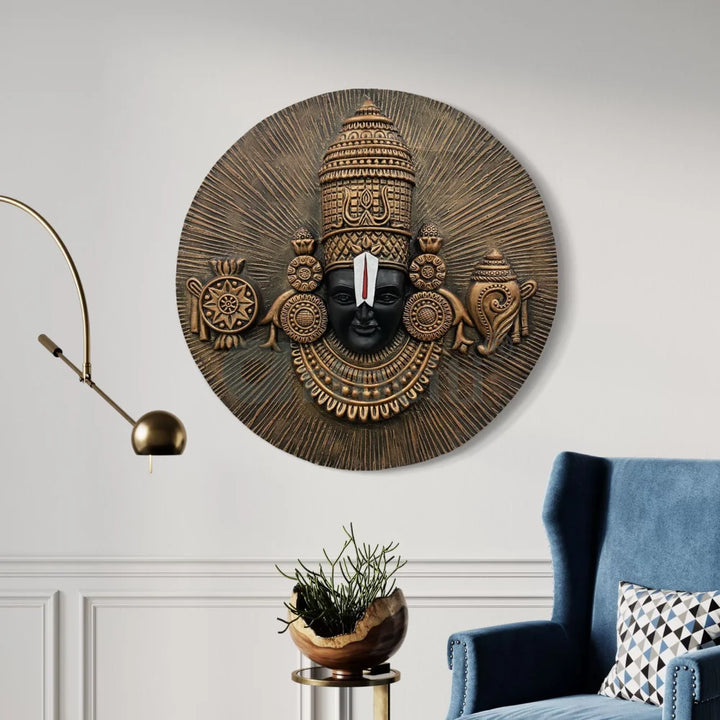 31X31 Inch Tirupati Balaji 3D Relief Mural Wall Hanging Spiritual Wall Art 31X31 Inch / Bronze