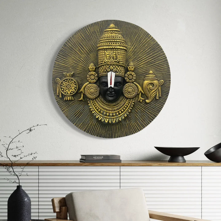 31X31 Inch Tirupati Balaji 3D Relief Mural Wall Hanging Spiritual Wall Art 31X31 Inch / Gold