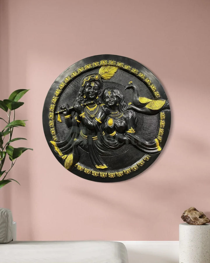 31x31 Inches Round Radha Krishna 3D Relief Mural Wall Art radha krishna