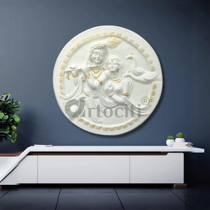 31x31 Inches Round Radha Krishna 3D Relief Mural Wall Art radha krishna