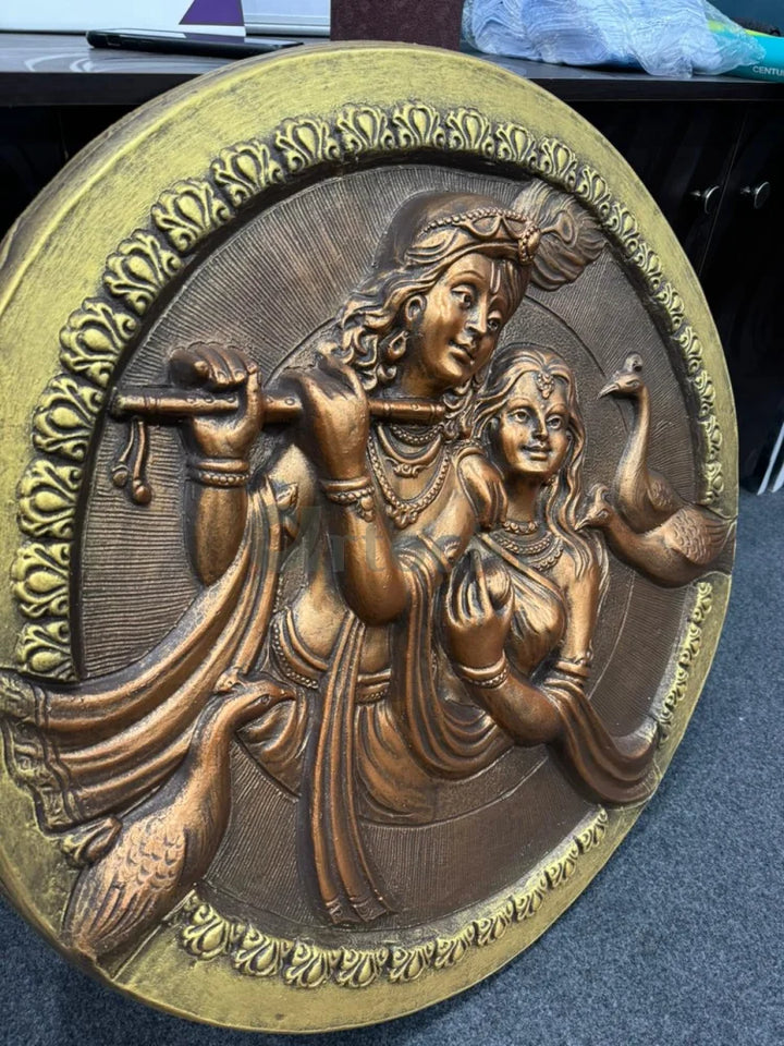 31x31 Inches Round Radha Krishna 3D Relief Mural Wall Art radha krishna