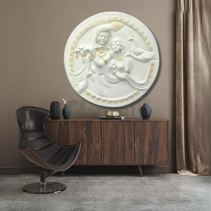 31x31 Inches Round Radha Krishna 3D Relief Mural Wall Art radha krishna