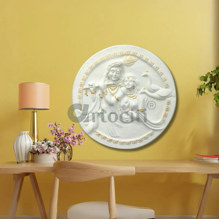 31x31 Inches Round Radha Krishna 3D Relief Mural Wall Art radha krishna