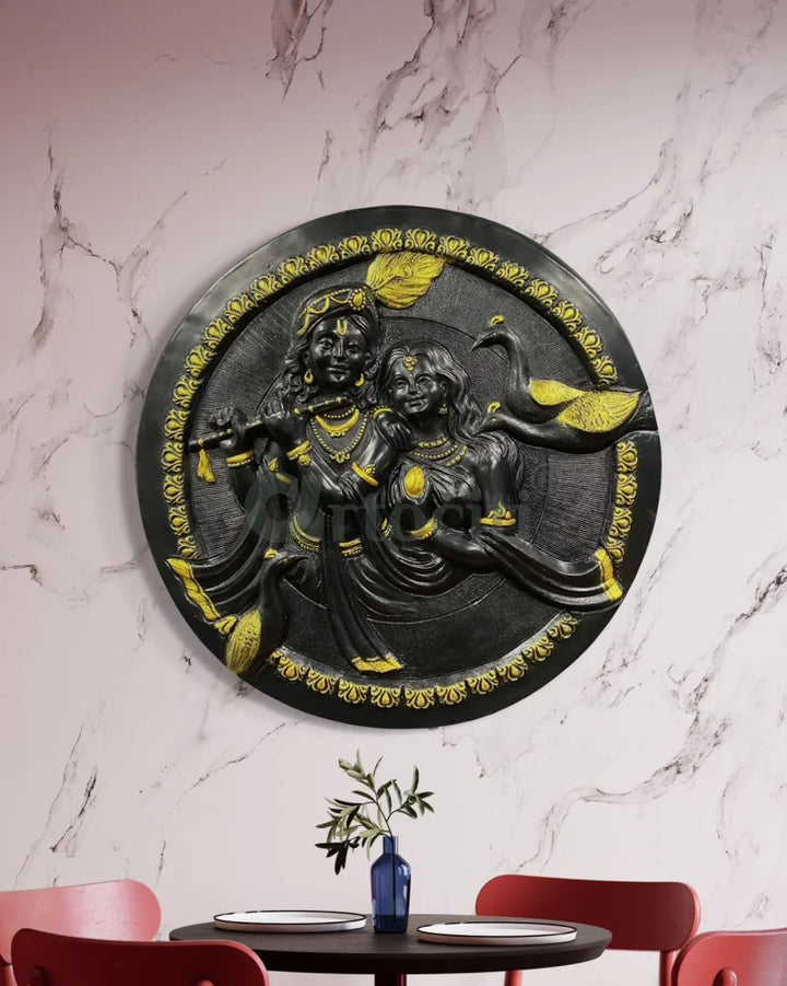 31x31 Inches Round Radha Krishna 3D Relief Mural Wall Art radha krishna