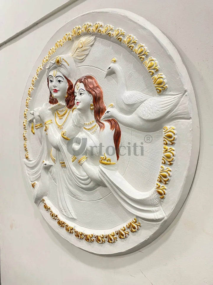 31x31 Inches Round Radha Krishna 3D Relief Mural Wall Art radha krishna