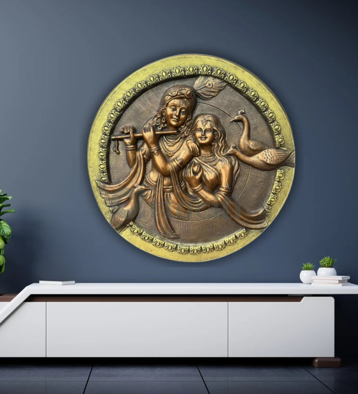 31x31 Inches Round Radha Krishna 3D Relief Mural Wall Art radha krishna