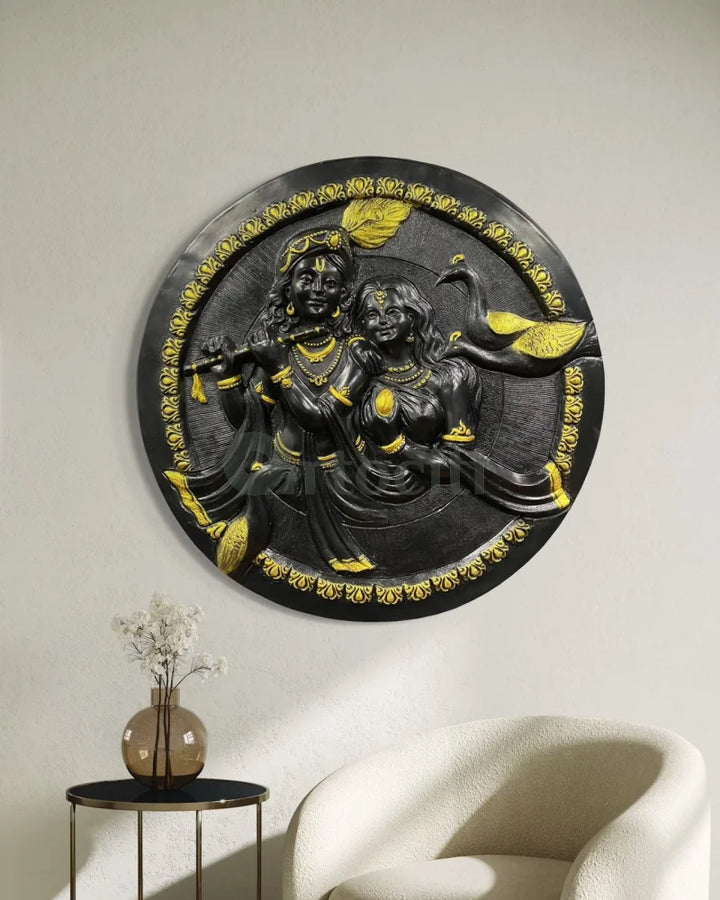 31x31 Inches Round Radha Krishna 3D Relief Mural Wall Art radha krishna