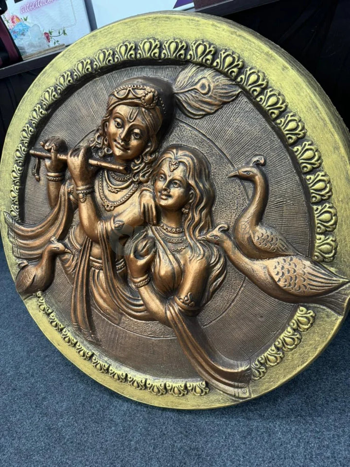 31x31 Inches Round Radha Krishna 3D Relief Mural Wall Art radha krishna