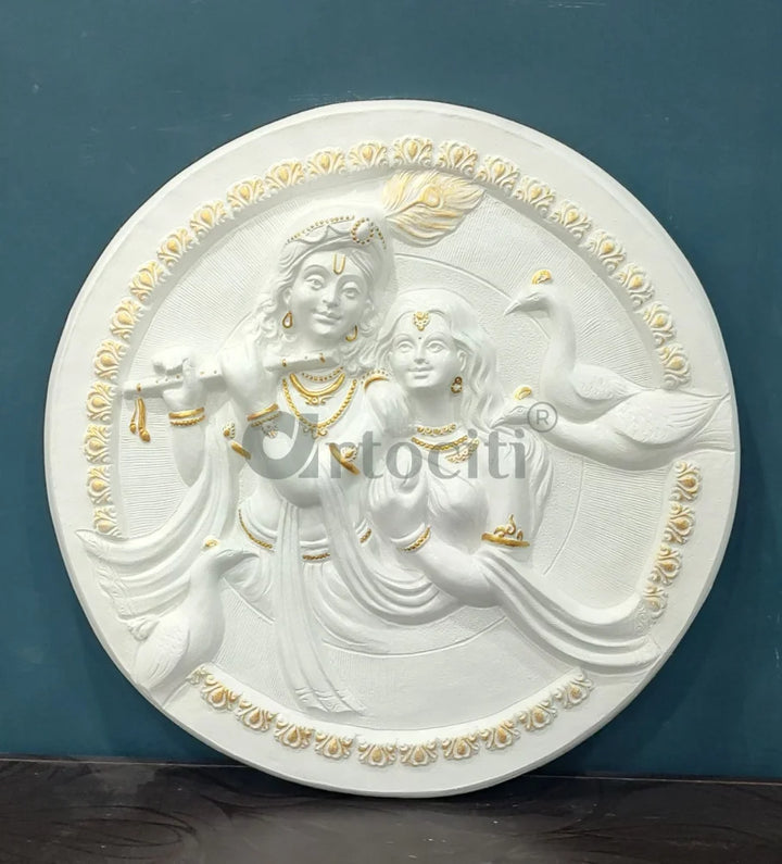 31x31 Inches Round Radha Krishna 3D Relief Mural Wall Art radha krishna