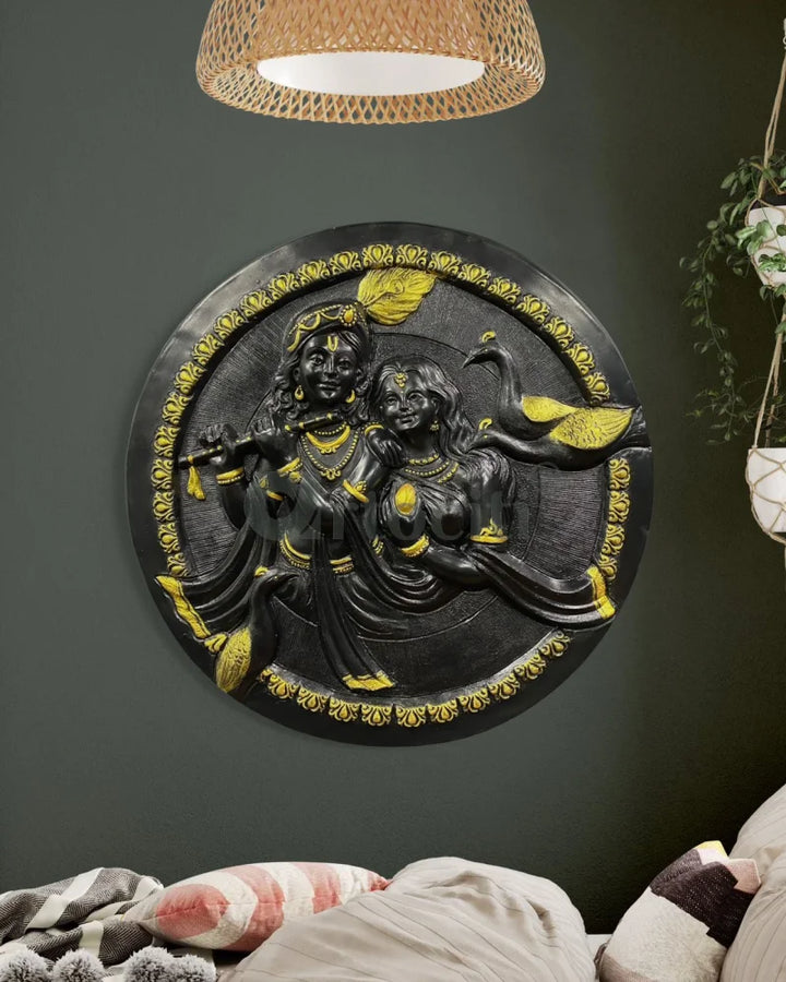 31x31 Inches Round Radha Krishna 3D Relief Mural Wall Art radha krishna
