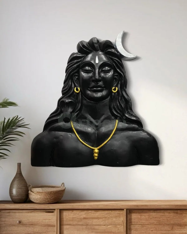 33X30 Inch Adiyogi (Lord Shiva) 3D Relief Mural Wall Art | Ready to Hang Black / 33X30 Inch Lord Shiva Wall Decor
