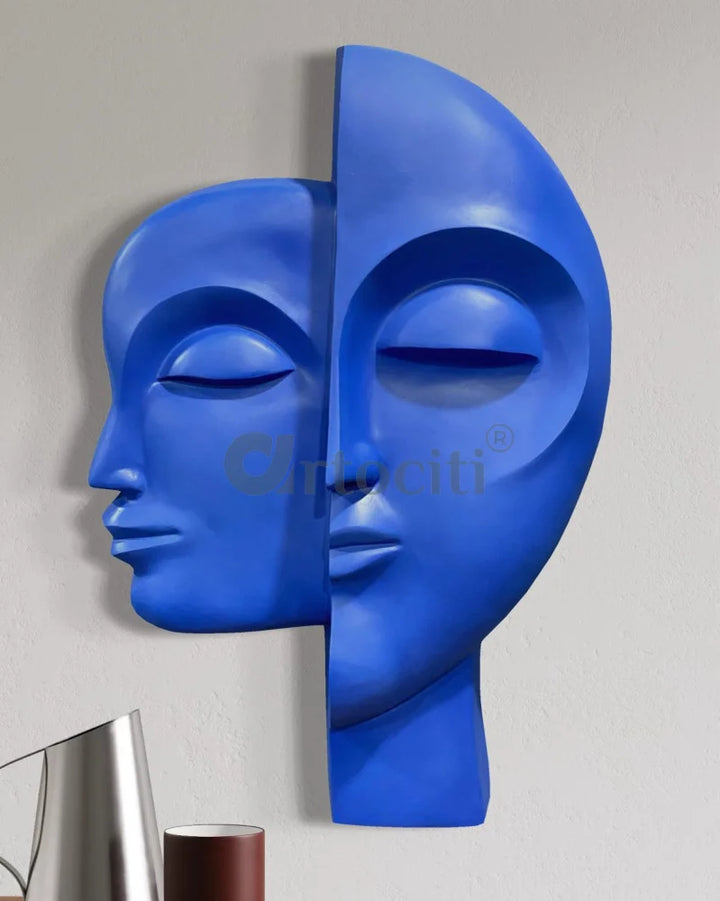 34X22 Inch Dual Face Abstract Relief Mural Wall Art - Ready-to-Hang | Contemporary Wall Art 34X22 Inch / Blue