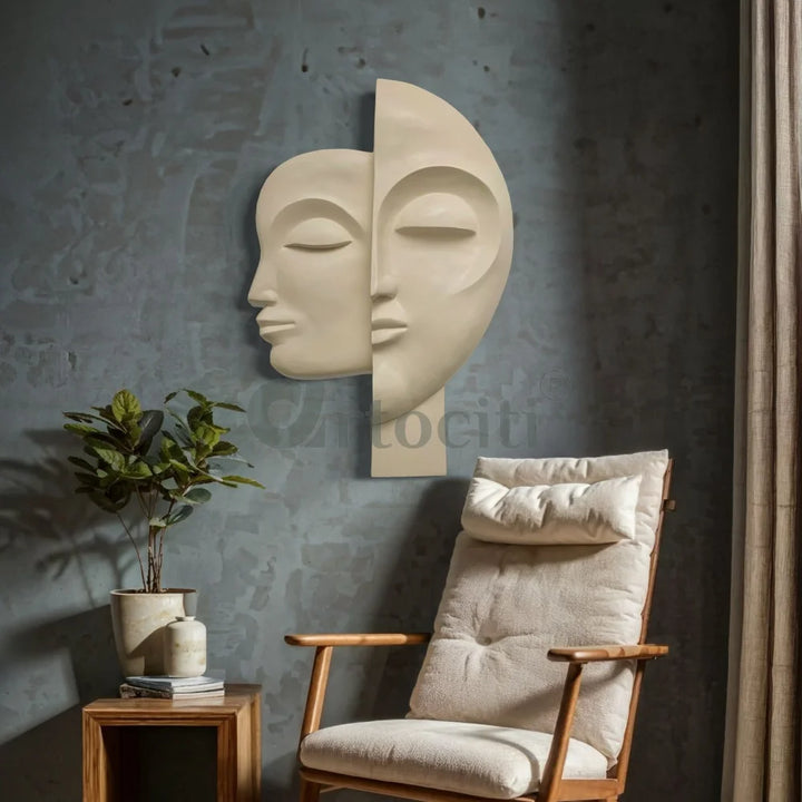34X22 Inch Dual Face Abstract Relief Mural Wall Art - Ready-to-Hang | Contemporary Wall Art 34X22 Inch / Cream