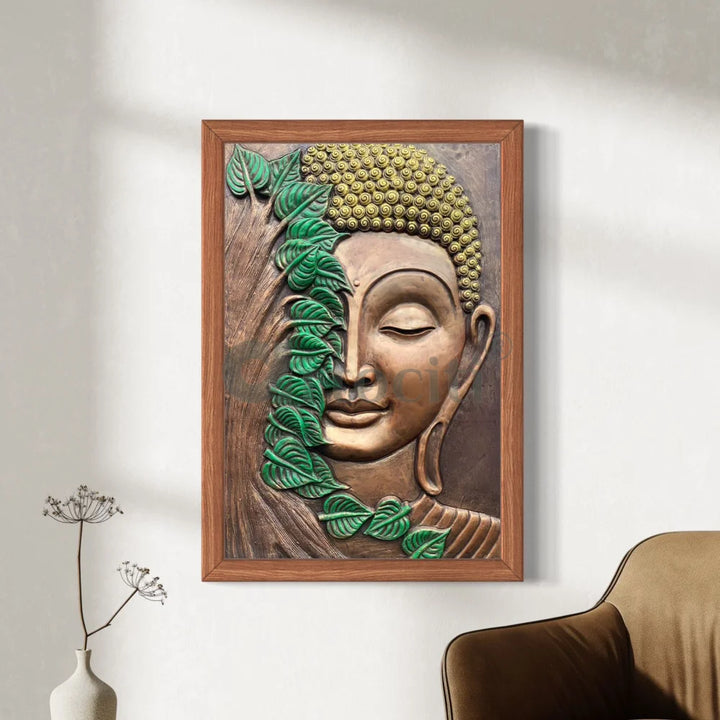 3x2 Feet Buddha with green leaves 3D Relief Mural Wall Art Buddha Wall Decor