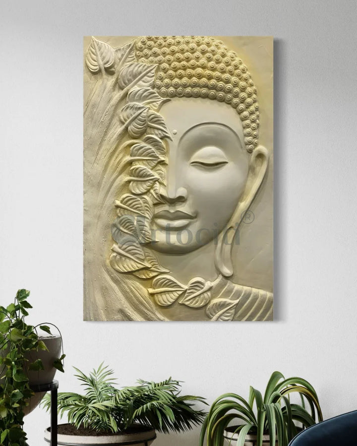3x2 Feet Buddha with green leaves 3D Relief Mural Wall Art Buddha Wall Decor