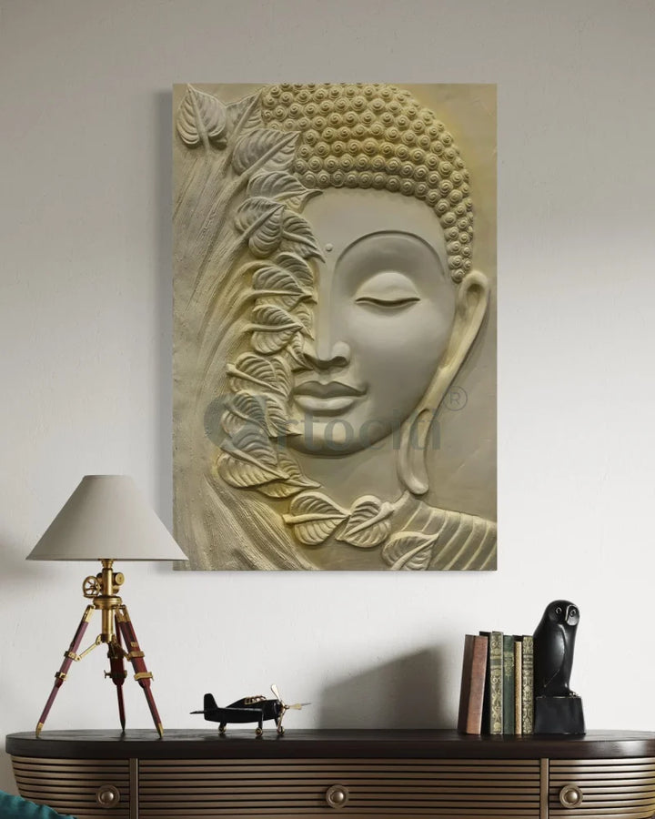 3x2 Feet Buddha with green leaves 3D Relief Mural Wall Art Buddha Wall Decor