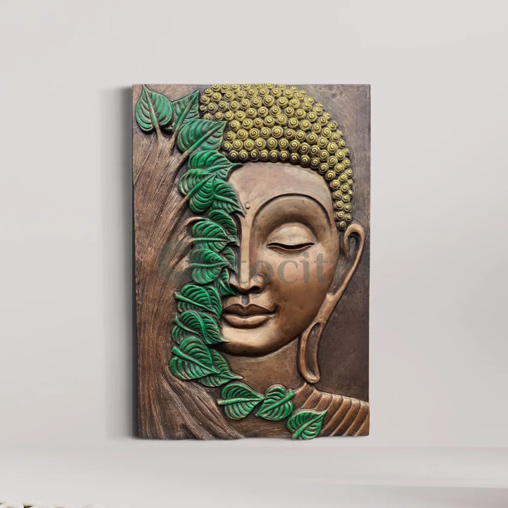 3x2 Feet Buddha with green leaves 3D Relief Mural Wall Art Buddha Wall Decor