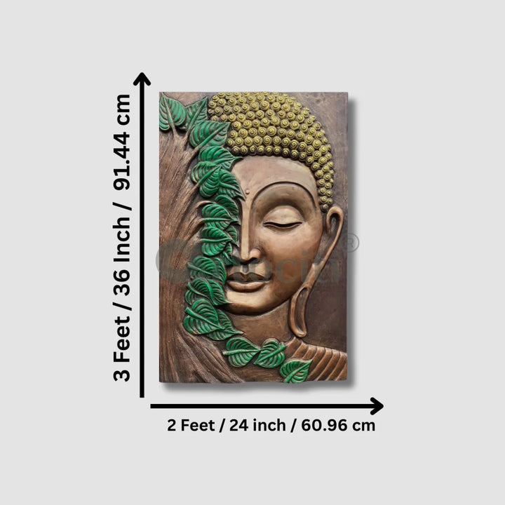 3x2 Feet Buddha with green leaves 3D Relief Mural Wall Art Buddha Wall Decor