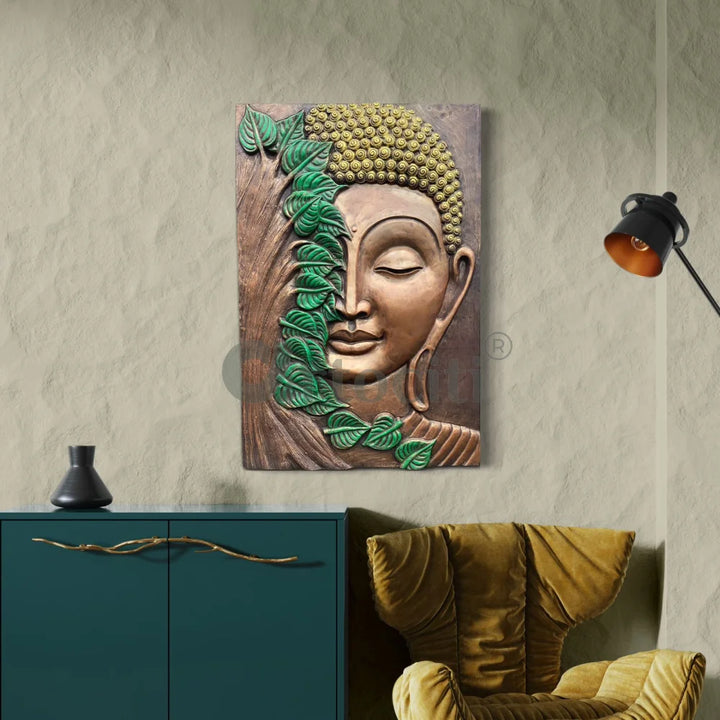 3x2 Feet Buddha with green leaves 3D Relief Mural Wall Art Buddha Wall Decor